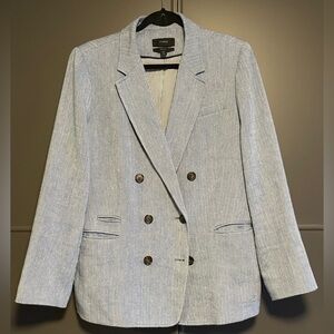 J. Crew Herringbone Blue Double-Breasted Linen Blazer